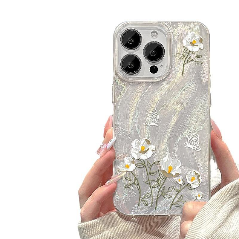 

Подходит для чехла для мобильного телефона Apple 15pro Iphone14 Белый букет 13 Перо пряжа IMD Лазер 12 Высококлассный женский стиль iPhone SE (2nd Generation)