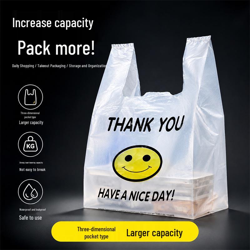 Smiley-Gesicht Transparente Plastik-Einkaufs- und Verpackungstasche Regular 32x50cm White (50 pcs)