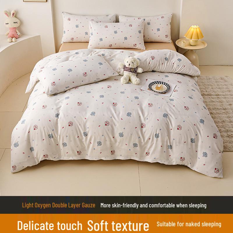 Elegant High-Weight Knit Cotton Floral Four-Piece Bedding Set – Skin-Friendly, Available In Single/Double Sizes.