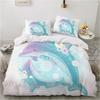 Cute Cartoon Unicorn Duvet Cover Set, Rainbow Floral Kids Bedding, 3D Printed Soft Microfiber Quilt Cover Pillowcase