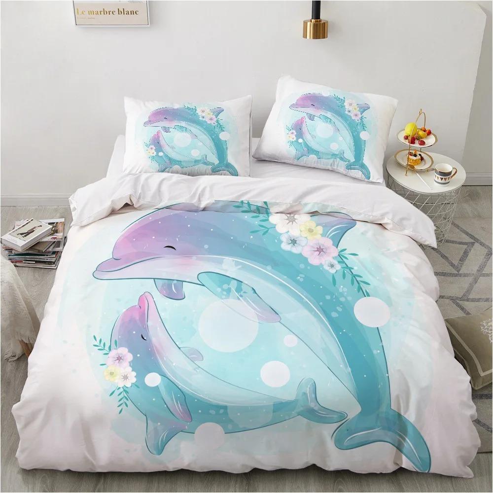 Cute Cartoon Unicorn Duvet Cover Set, Rainbow Floral Kids Bedding, 3D Printed Soft Microfiber Quilt Cover Pillowcase