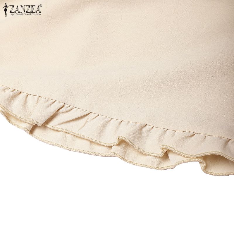 ZANZEA Women Casual Stand Collar Loose A-Line Short Sleeve Dress