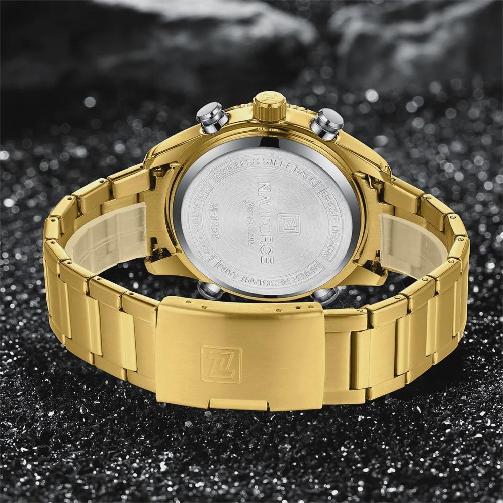 Herrenuhren Doppelanzeige Zeit Multifunktions-Countdown Sport-Alarmmodus Kreative Edelstahluhr Wasserdichte Uhr