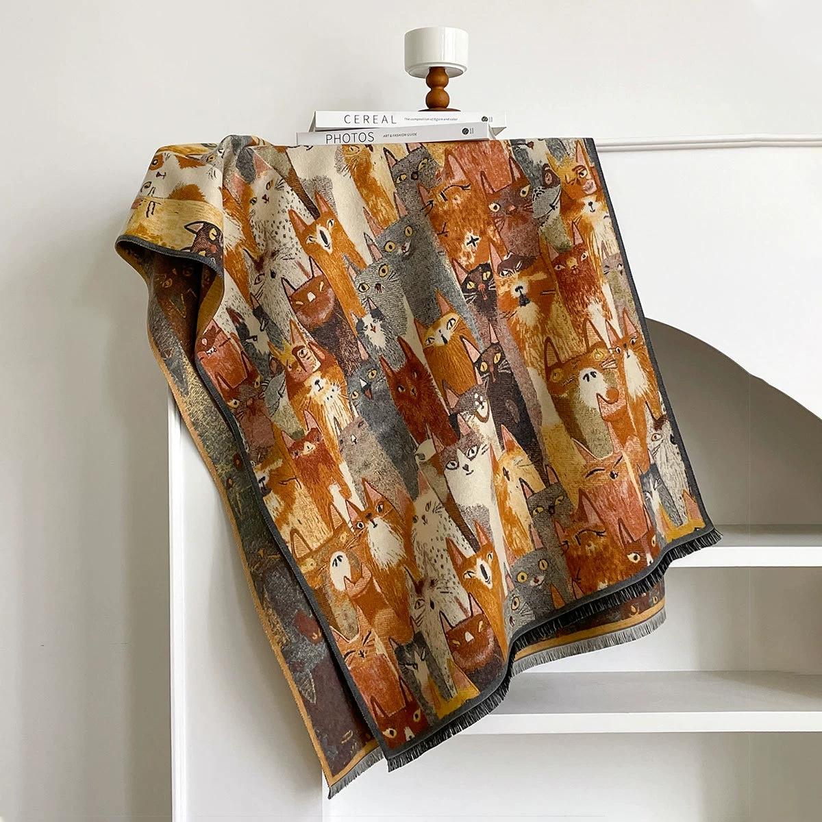 

New Winter Women S Cashmere-Like Scarves Retro Oil Painting Abstract Warm Shawls And Wraps Warm Scarf Stoled Echarpe 185x65cm