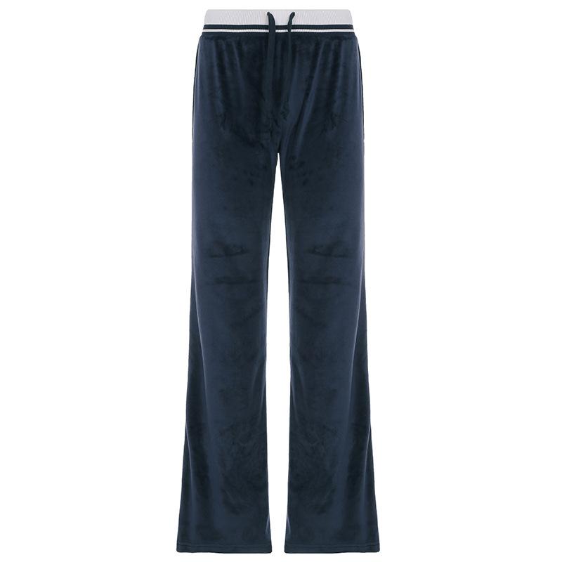 Autumn and Winter Women's Pant  Clashing Stripes Waist Head Velvet Fashion Simple Loose Casual Tie Flared Wide Leg Pants