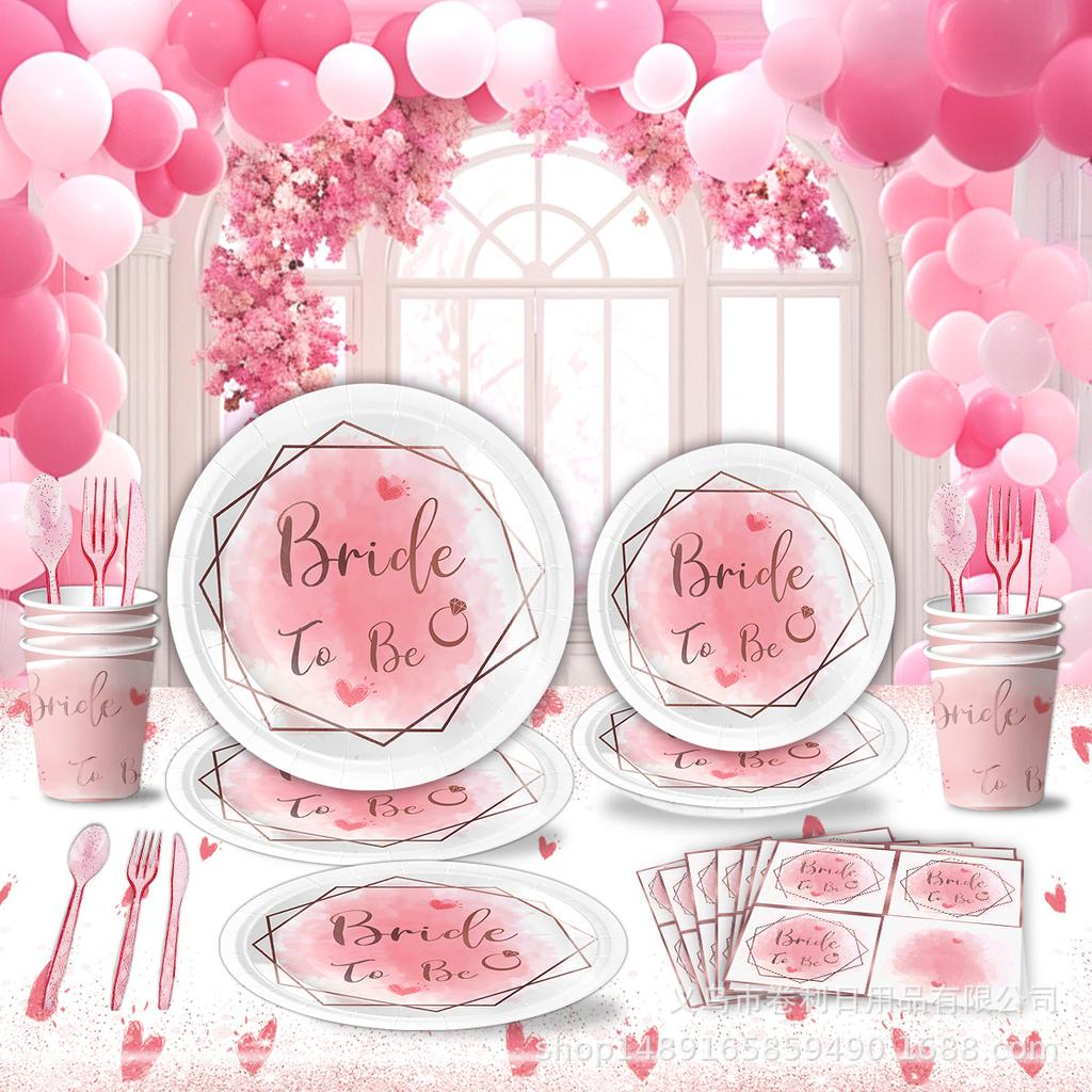 Bride-To-Be Rose Gold Themed Decorative Party Supplies Set Bachelorette Party Venue Arrangement Paper Plates Paper Cups