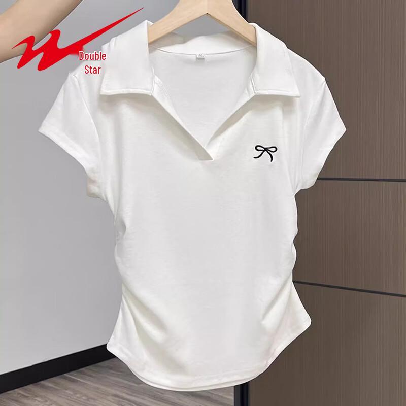 

Shuangxing Women s Embroidered Bowknot Polo T-Shirt L