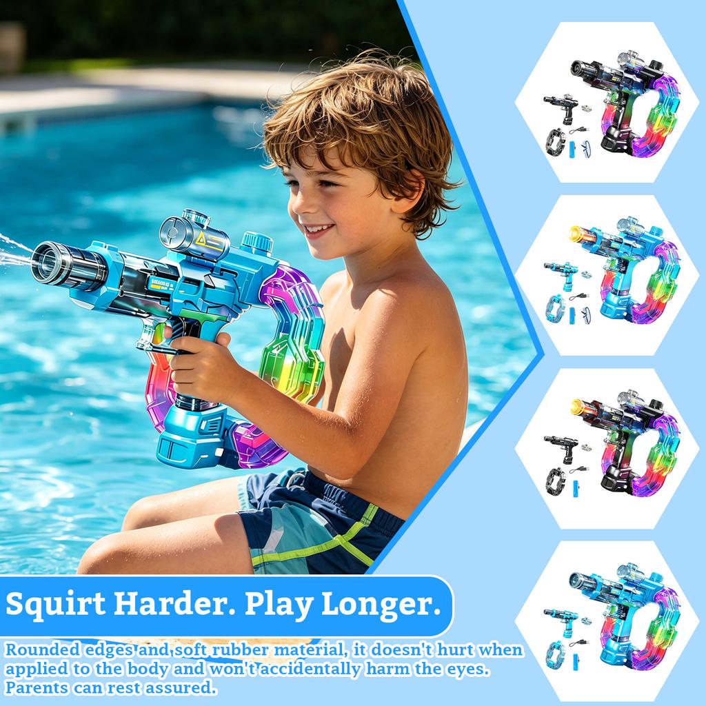 Outdoor Kids Water Gun Toy with Light and Sound Effects Rechargeable Water Blaster for Summer Play and Water Activities Safe Durable Design