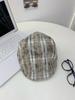 Retro Plaid Forward Hat Women's Autumn New Big Head Circumference Duckbill Hat Showing Face Small Beret Tide