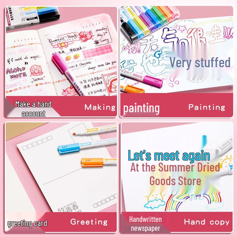 Dual-Line High-Value Colorful Marker Pen for Students and Kids, Pearlescent Highlighter