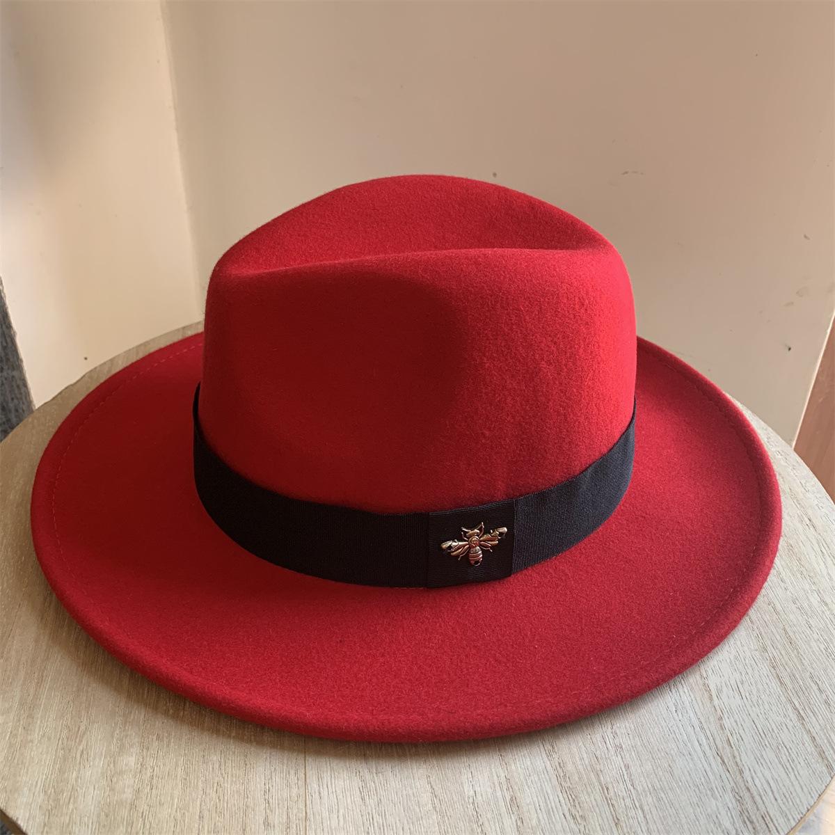 

Новая французская шерстяная шляпа-топпер с широкими полями, открывающая лицо, женская, «маленькая пчелка», в британском стиле, универсальная джазовая шляпа average size