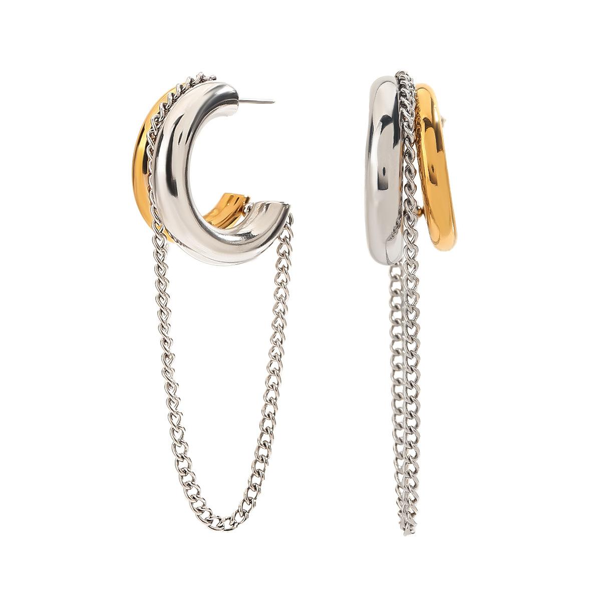Yori Gold Silver Mix Color Tassel Line Stud Earrings Water Resistant Charm Fashion Jewelry 18K PVD Plated Wholesale золотистый