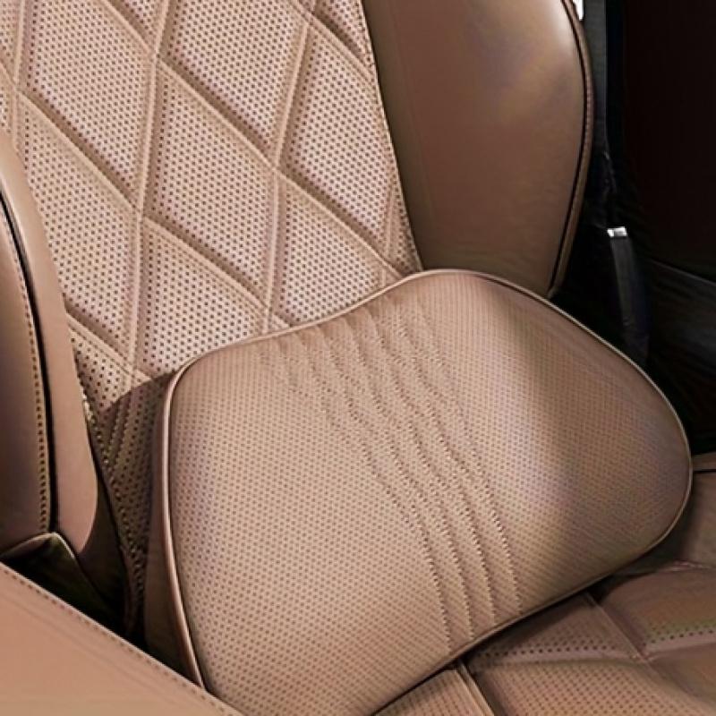 Nappa Leather Car Neck and Lumbar Support Pillows, Breathable Seat Cushions with Fine Embroidery for All Season Interior Use
