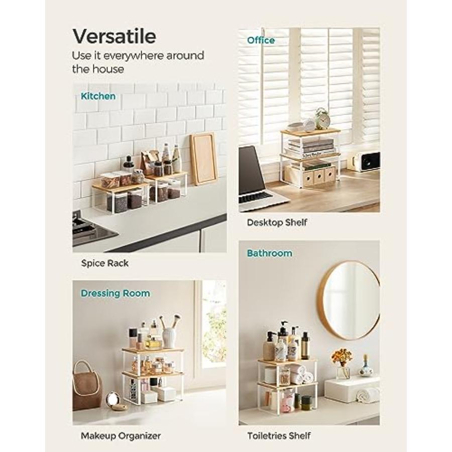 Cabinet Organizer Shelf Set of 4 Kitchen Counter Shelves Kitchen Storage Spice Rack Stackable Expandable Metal and Engineered W