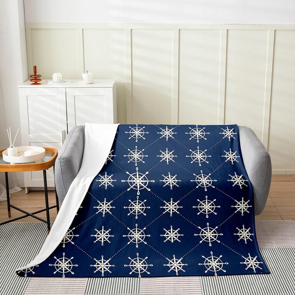Ship Rudder Print Blanket Soft Fleece Flannel Lightweight Nautical Blanket Cozy Warm Plush Throw Blanket Sofa Couch Chair Decor
