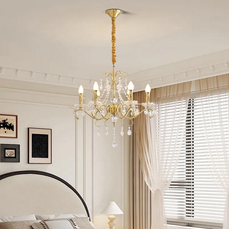 American Crystal Copper Chandelier - Elegant European Candle Style for Living, Dining, and Bedroom