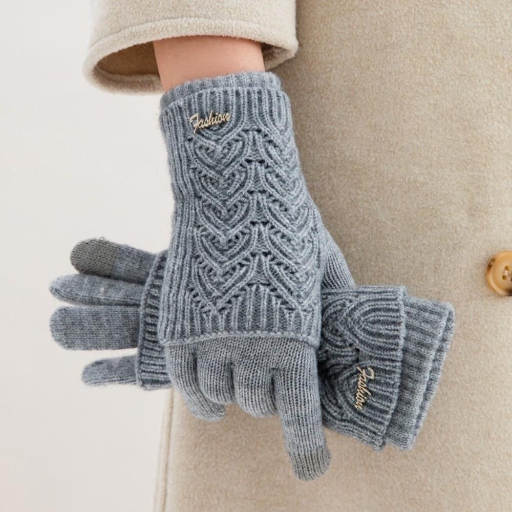 Keep Warm Five-finger Mittens Dual-purpose Cycling Gloves Fashion Knitted Gloves  Woman