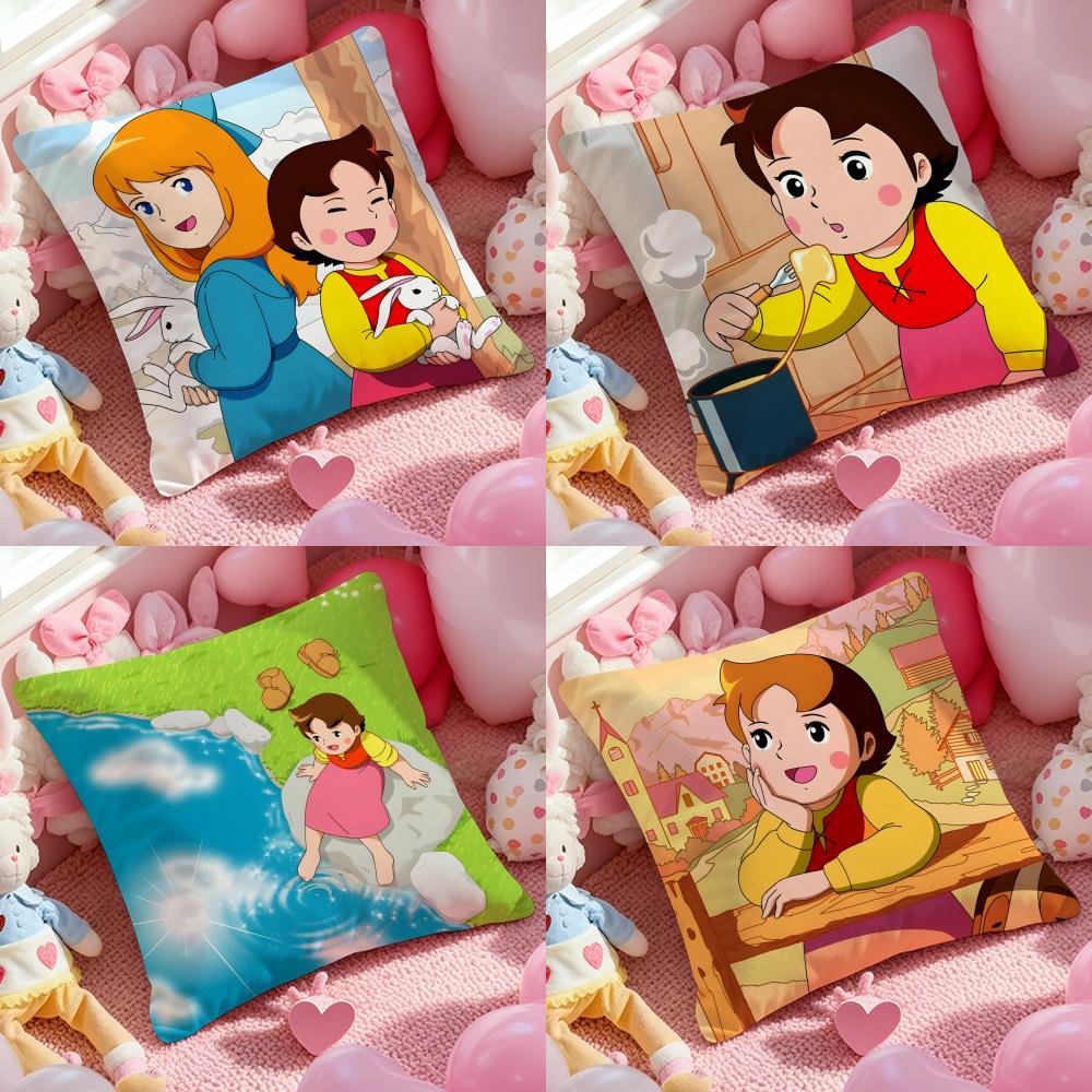 Heidi Peter And Grandpa Alps Goat Mountain Cushion Cover Anti-dustmite Pillowcase Invisible Zipper Silky Short Plush Sofa Cushio