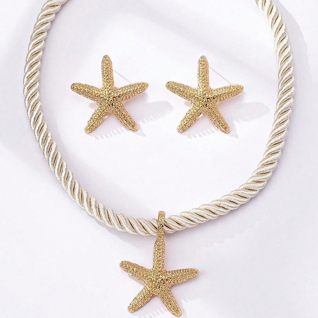 Women's Jewelry Set Zinc Alloy Starfish Pendant Necklace Earrings Exaggerated Summer Marine Animal Jewelry Gift Suitable for Daily Wear and Vacation