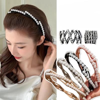 Einziehbares, faltbares Perlen-Haarband für Damen und Mädchen, rutschfestes Stirnband, Gesichtswasch-Haarband für Mädchen, Haarstyling, gebrochenes Haar, Flechtfrisuren