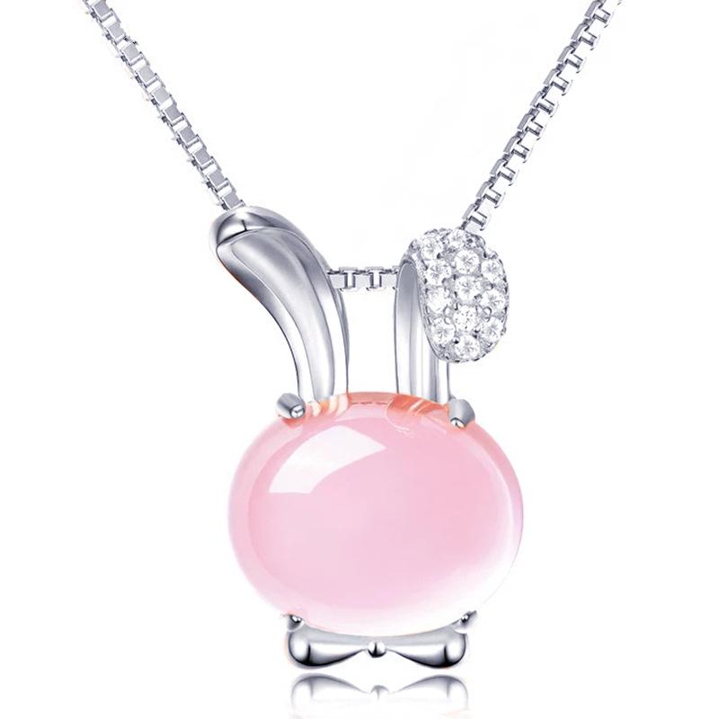 Sterlingsilber Hasenohren Rosenquarz Halskette - Trendiges Damengeschenk für Weihnachten