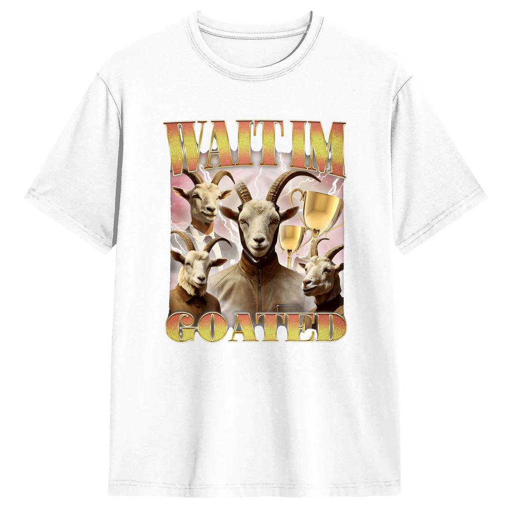 Warte, ich bin der Geilste Verfluchter Ziegen-Meme T-Shirt Sommer Hip Hop T-Shirts Reine Baumwolle Atmungsaktiv Übergroßes Oberteil T-Shirts Kurzarm T-Shirt