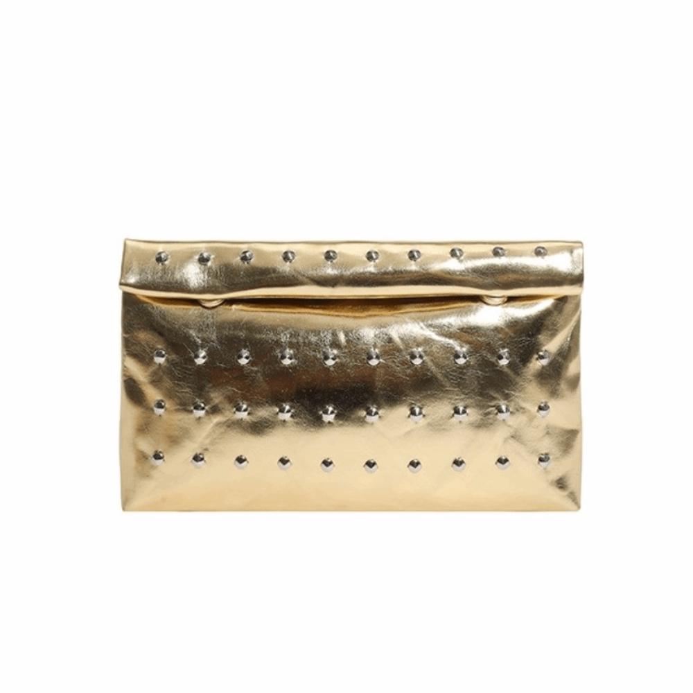 Large Capacity Rivet Envelope Clutch Bag Elegant Solid Metallic Sheen Handbag Daily