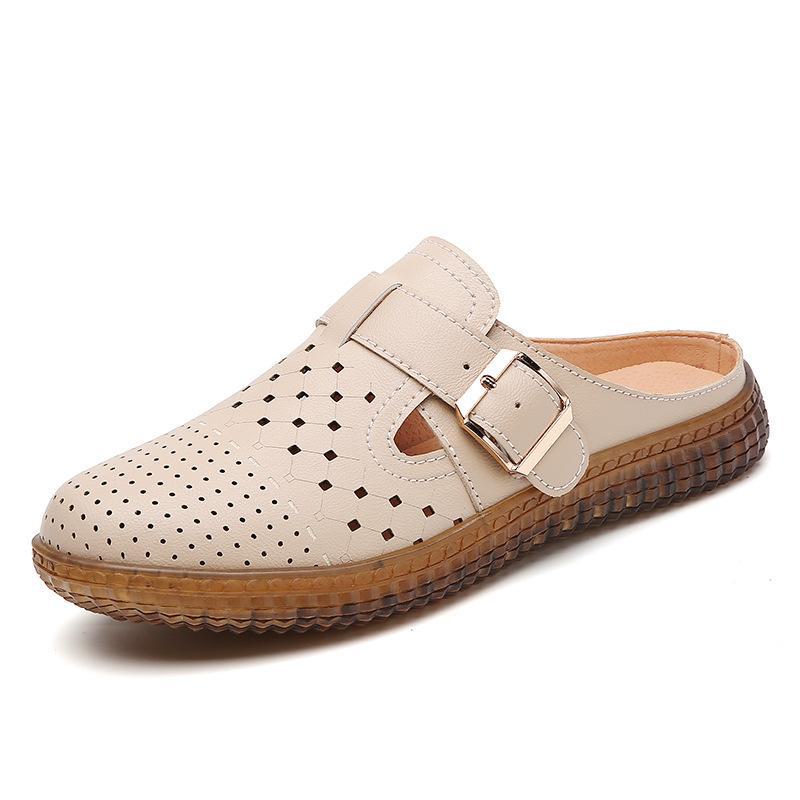 

Женские летние полутапочки Birkenstock из натуральной кожи с закрытым носком: Неглубокие балетки, удобные для мам и беременных женщин Toe Slippers (Explosion); Size 39 хаки