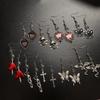 9x Goth Mysterious Drop Earring Jewelry Rose Heart for Butterfly Bat Skull for Cross Pendant Charm Vintage Earring For W