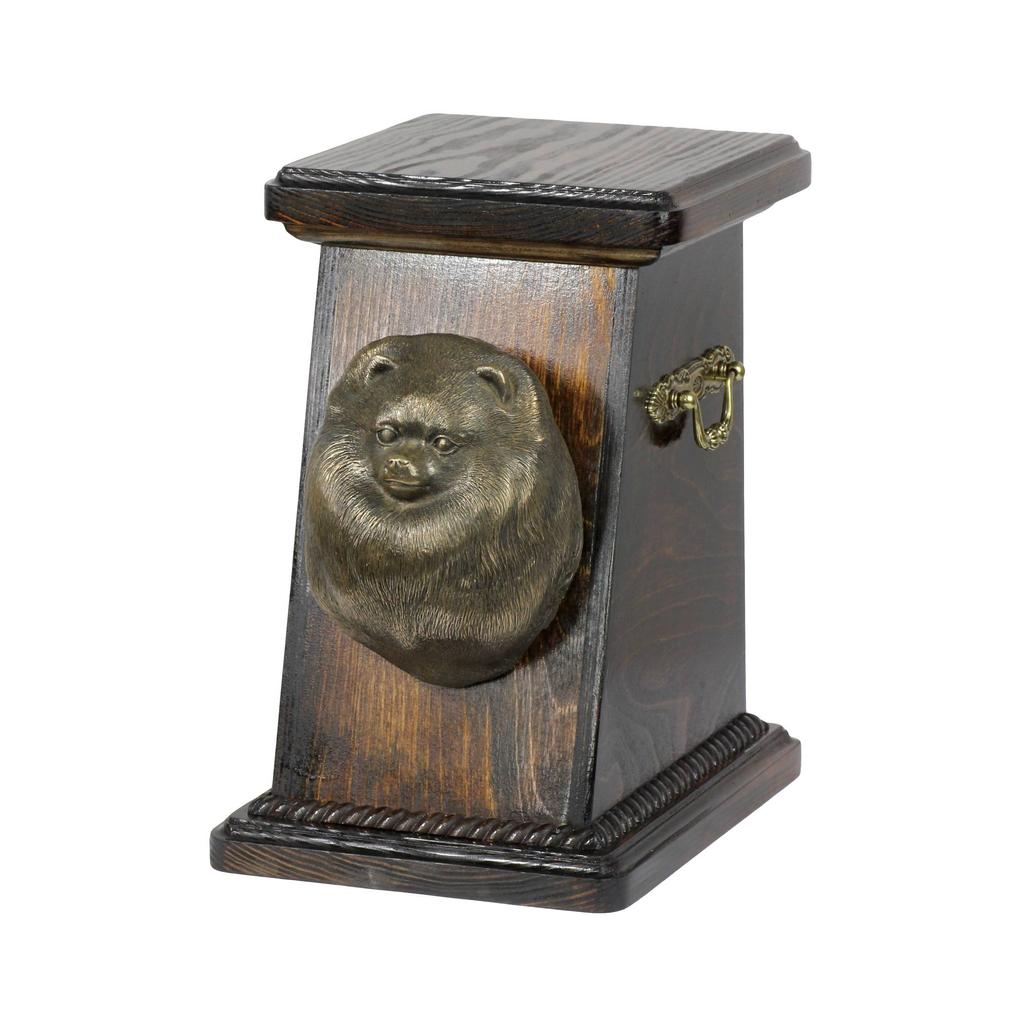 Pomeranian dog, Pom Dog, Dwarf Spitz - urn for dog ashes, elegant urn with a statue, commemorative urn with a bust of a dog by Art-Dog brand