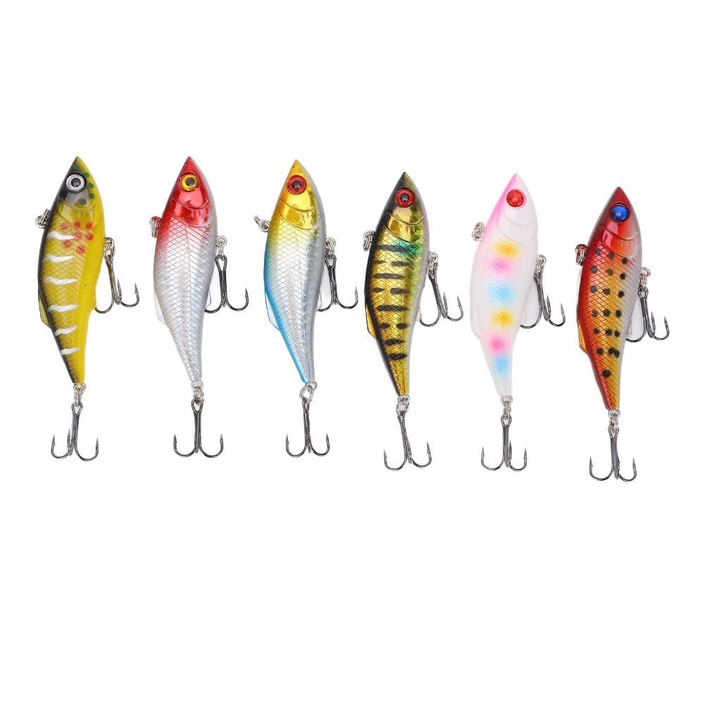 6PCS with Treble Hook Lipless Crankbaits 8cm 10g Crankbait Fishing Lures VIB Fishing Lures  for Bass