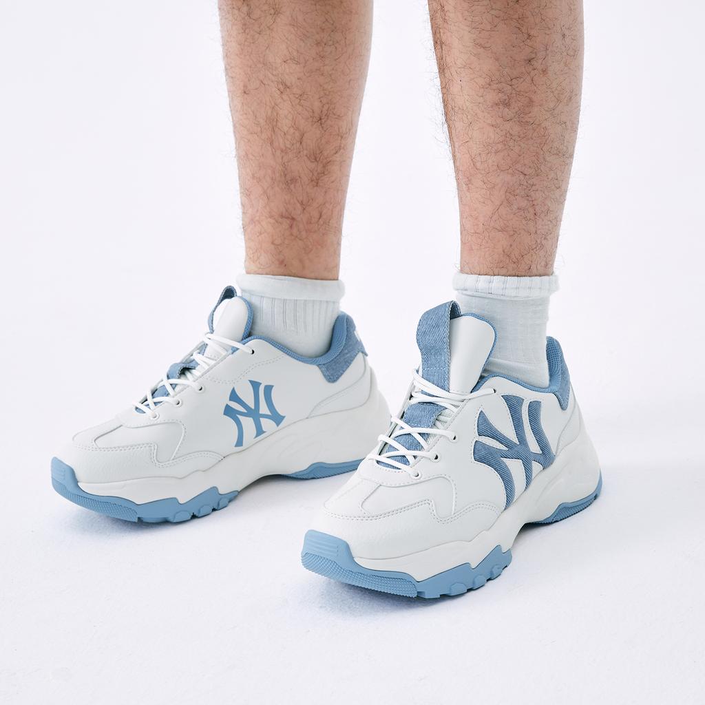 New MLB New York Yankees Anti Slip Wear Resistant Low Top Chunky Sneakers Unisex White Blue 3ASHD045N-50BLS