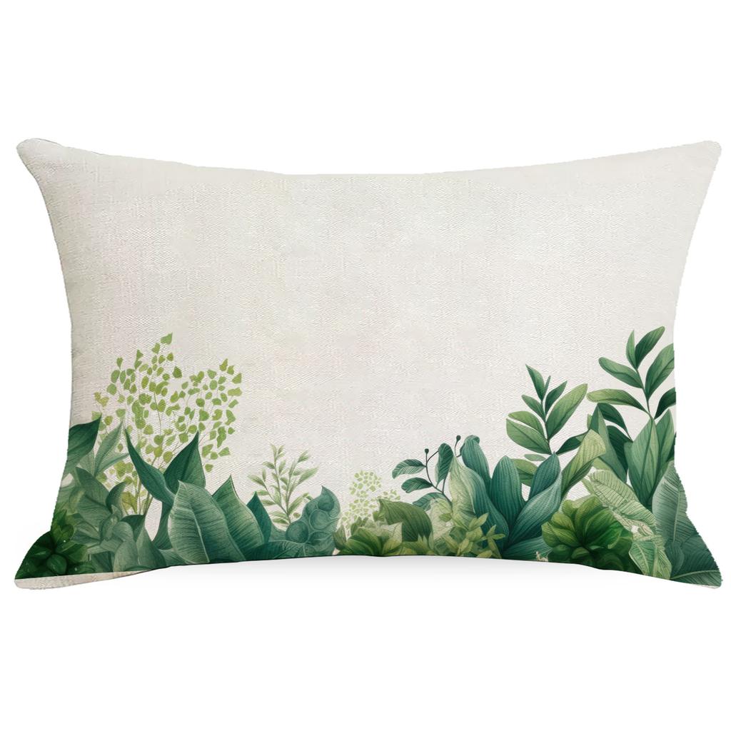 Green Plants and Green Flowers and Plants Series Linen Home Sofa Pillow Case Bedroom Pillow Single Side Print