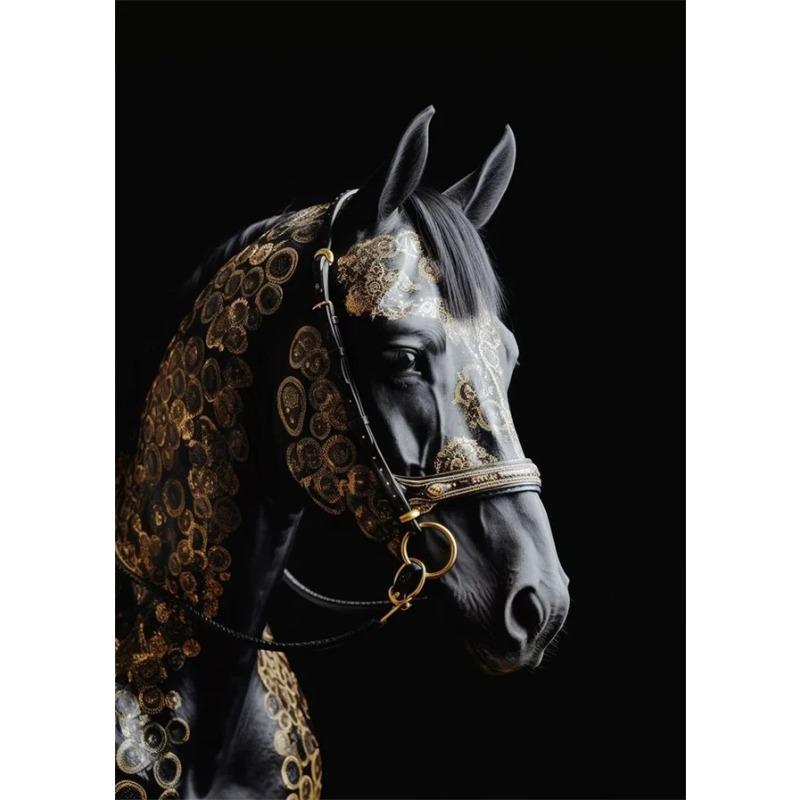 Schwarzes und goldenes Adler-Löwen-Leinwandbild – Nordisches Hirsch-Tiger-Wolf-Schwan-Ästhetik-Poster für Wohnzimmerdekoration, Metallgemälde