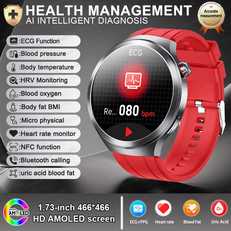 2025 New Uric Acid Blood Pressure Blood Oxygen Body Analysis Smart Watch ECG+PPG Clock Bluetooth Call Smart Watch Men Fatigue Monitoring