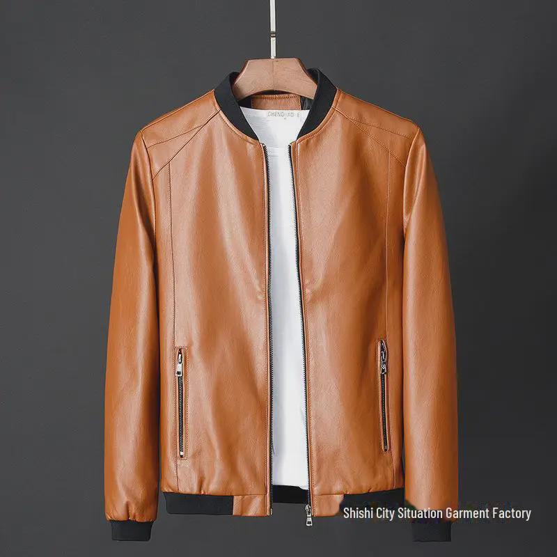 2023 Men's Slim Korean Style Leather Motorcycle Jacket - Trendy, Handsome, Casual Spring & Autumn Wear