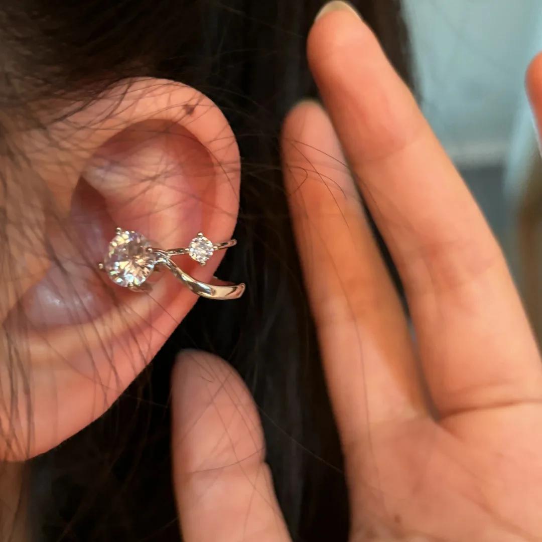 

Shiny Crystal Zircon Flower Star Cuff Earrings Rhinestone No Piercing Geometric Clip Earring Simple Luxury Ear Clip Zircon Gift