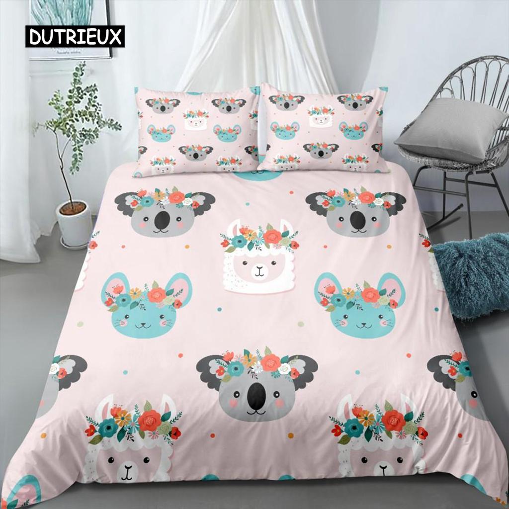 3D Koala Duvet Cover Set Microfiber Cartoon Leaves Baby Bear Australian Wildlife Themed  Bedding Set Queen Size Comforter Cover