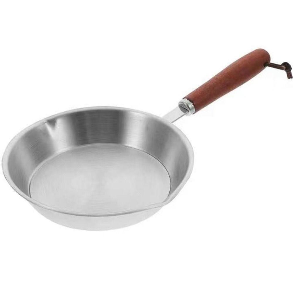304 Stainless Steel Open Skillet Wooden Handle Butter Heating Pan New Frying Pan  Kitchen Supplies