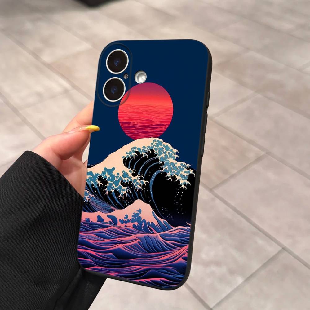 

Hokusai kanagawa Great Wave Phone Case For Iphone 17 16 15 14 13 12 11 Pro Max Plus Black Shell Cover Case iPhone 16pro max