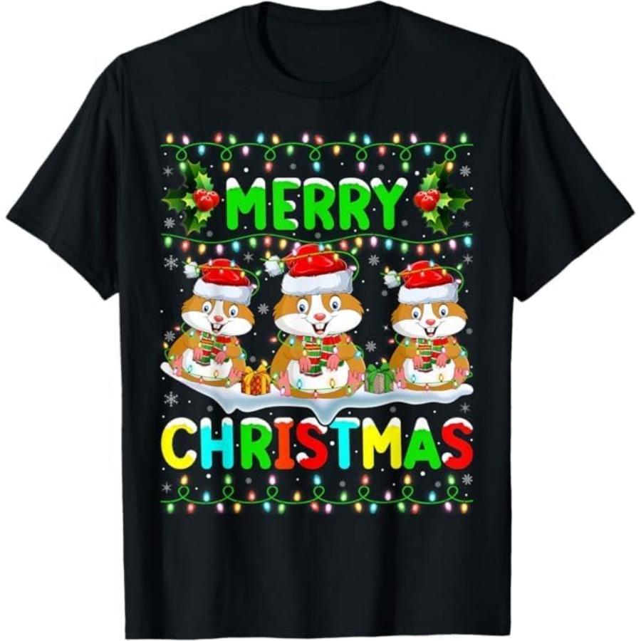 

Xmas Hamster Lighting Santa Hat Merry Christmas Hamster T-Shirt GIU1 Mens Womens Tank Top Sweatshirt Hoodie Longsleeve 665 Black XXXXXL різнокольоровий