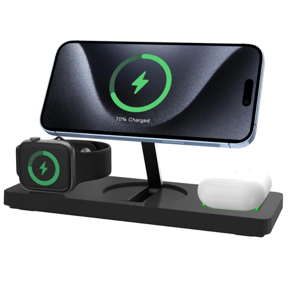 QI2.0 15W Foldable 3-in-1 Magnetic Wireless Charger for iPhone, Apple Watch, and Earbuds