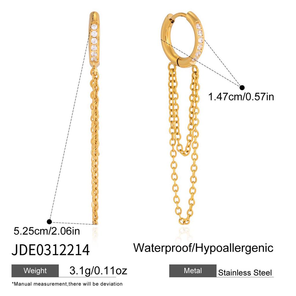 Youthway Delicate Zircon Clip Earrings For Women Minimalist 18K Gold PVD Plated Stainless Steel Tassel Earrings Fashion Jewelry