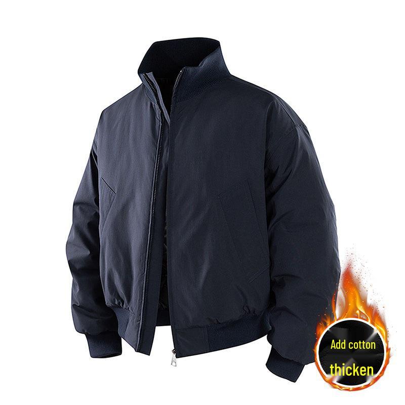Men's American Style Cotton Flight Jacket: Thickened Autumn/Winter Warm Stand Collar Baseball Outerwear