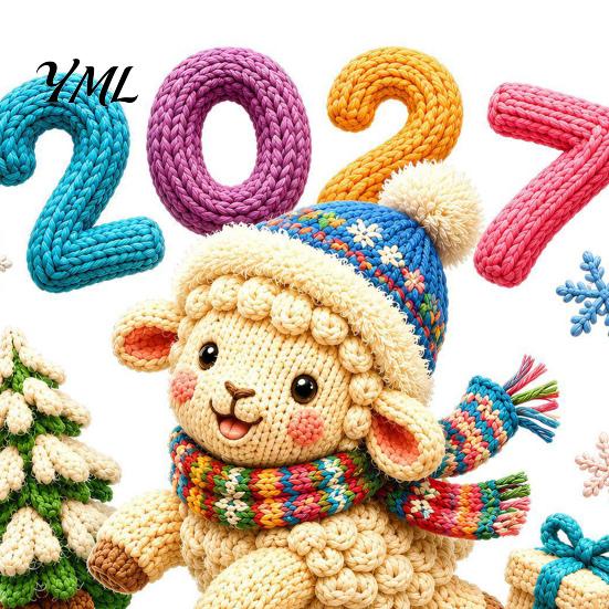 Festive Glass Window Clings Chinese New Year Stickers, 2027 Goat Static Clings, Reusable Cartoon Lamb Art Crochet Knit Decals, Decor for Home