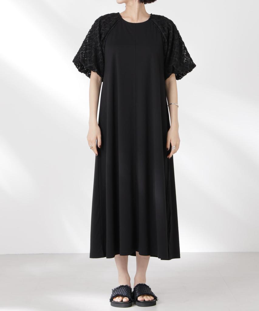 Nano Universe Women's Balloon Sleeve Combination Cut Dress, F 040, Beige, 673-5119341