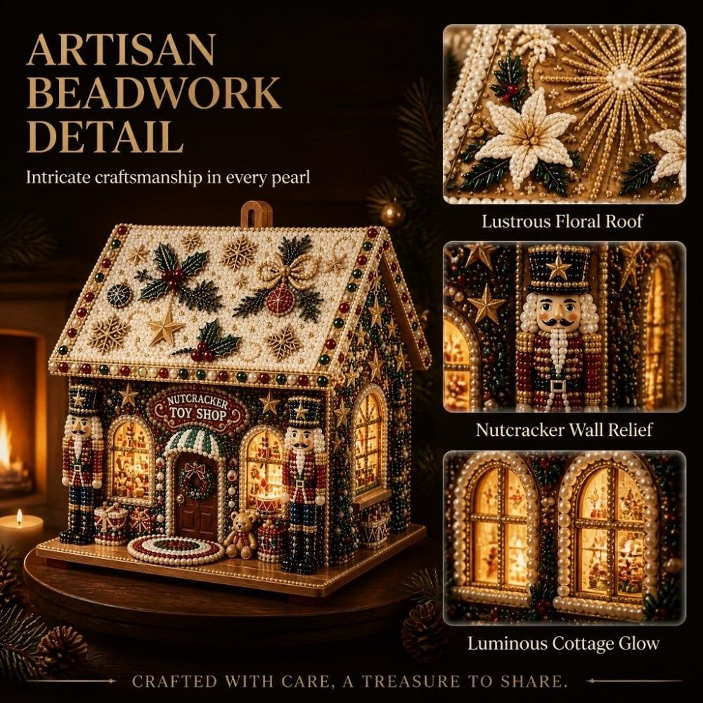 Pearl Bead Wooden House Craft Kit Wooden House DIY Pearl Bead Craft Set  Christmas Decoration