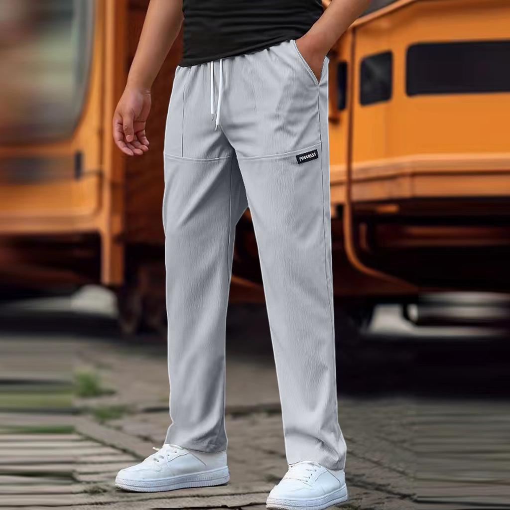 Men's Classic Outdoor Loose Casual Multi-pocket Work Pants, Youth Stretch Waist Straight Pants