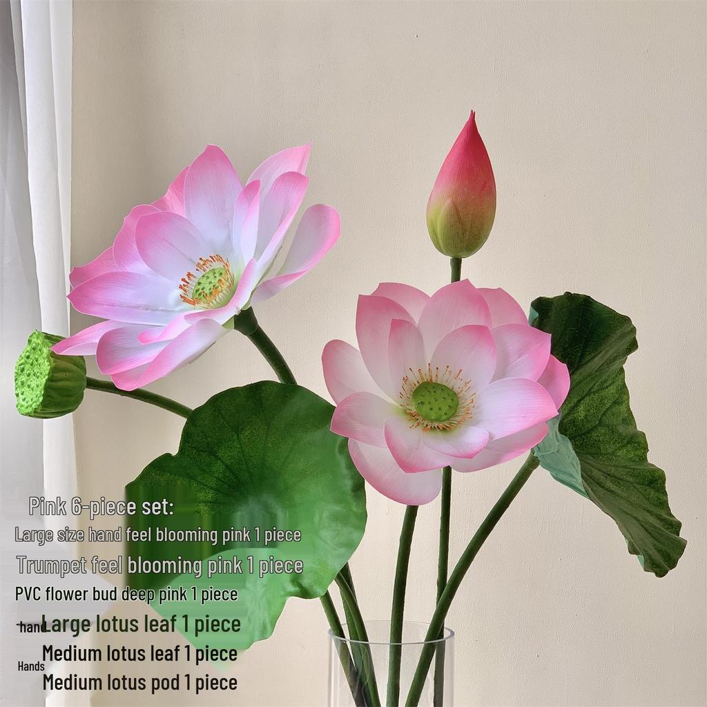 Realistic Lotus & Leaf with Stem Props - Artificial Water Lily Arrangement for Living Room Decoration