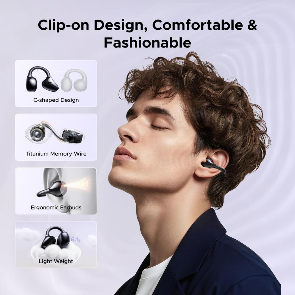 UGREEN ClipBuds Pro Wireless Earbuds with ANC Noise Cancelling Technology, Bluetooth 6.0, Hi-Res Sound, 11mm Titanium Drivers, 32 Hours of Playtime,